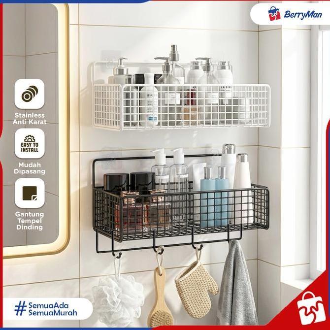 Rak Kamar Mandi Stainless Anti Karat Gantung Tempel Dinding Organizer Sabun Sampo Skincare Minimalis