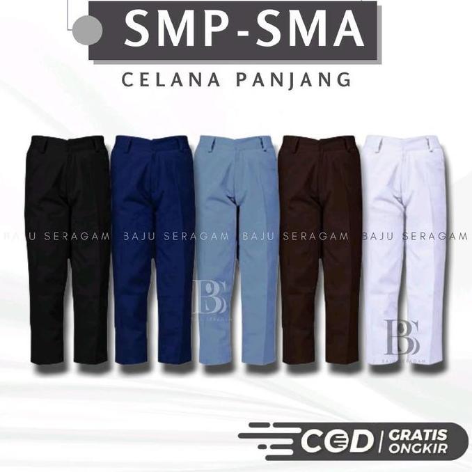 FLASH SALE Baju Seragam Sekolah SMP SMA Celana Panjang Abu Biru Coklat Hitam Putih Bahan Katun Drill