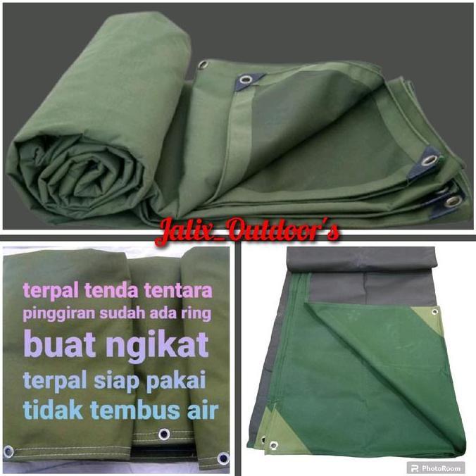 Terpal Kain CV Tentara Waterproof Tebal Ukuran 4x6m,3x4m-3x5m untuk Truk Pickup Tenda Tarop Camping 