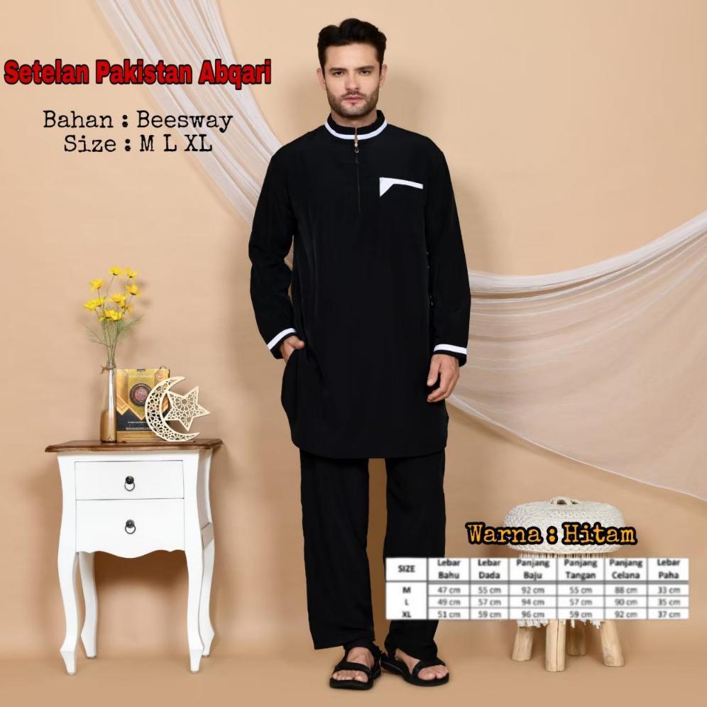 Setelan Pakistan Abqari  - Baju Koko Muslim Setelan Pakistan Dewasa - Koko Pakistan Dewasa Premium