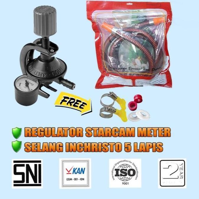 PAKET Selang gas yang aman dan bagus Regulator Destec Anti Bocor dan selang Inchristo Anti Karat FOR
