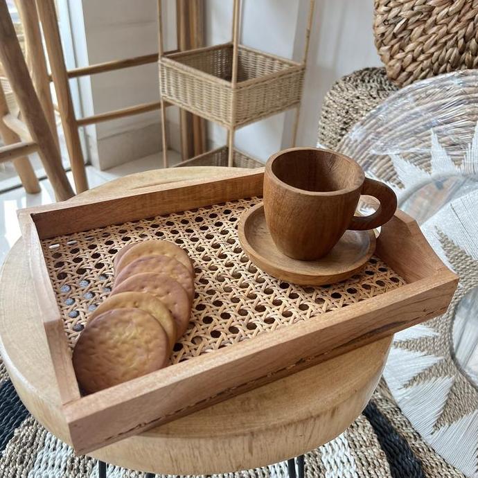 Tray Rotan Kayu Persegi / Nampan Kayu Rotan Persegi NK06 MM