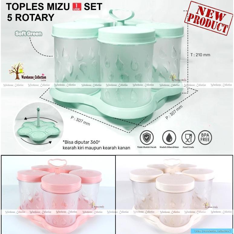 Toples Berputar Set 6 & Set 5 Toples Garasu & Mizu 1 Liter //  Rotary Nampan Putar Plastik Akrilik /