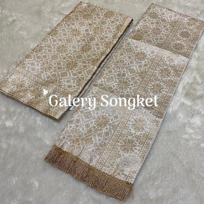 Set Selendang dan Rok Songket Jumbo Berubah-Ubah Motif Semi Palembang - Lilit Wanita Silver Hitam Bi