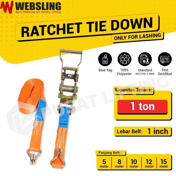 RATCHET TIE DOWN 1 INCH 1 TON TRACK BELT 5 8 10 12 15 METER WEBSLING