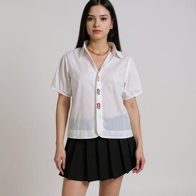 Blouse Wanita Lengan Miki Blouse Wanita Lengan Pendek Kerah Brukat Polos
