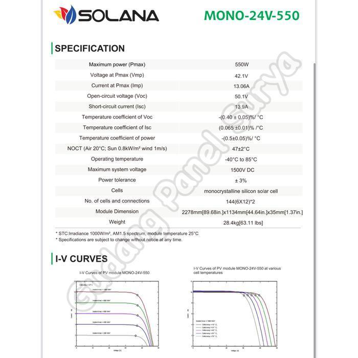 Solar Panel Surya Solarcell PV Solana 550WP Monocrystalline 550wp mono