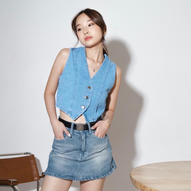 Ladouce - Thexia Ladouce Thexia Denim Vest Atasan Rompi Crop Jeans