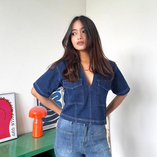 Ladouce - Bonnie Ladouce Bonnie Crop Denim Top Atasan Jeans Wanita