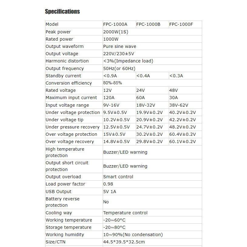 Solar Power Inverter PSW 1000 Watt SUOER FPC1000 A FPC 1000 Pure Sine