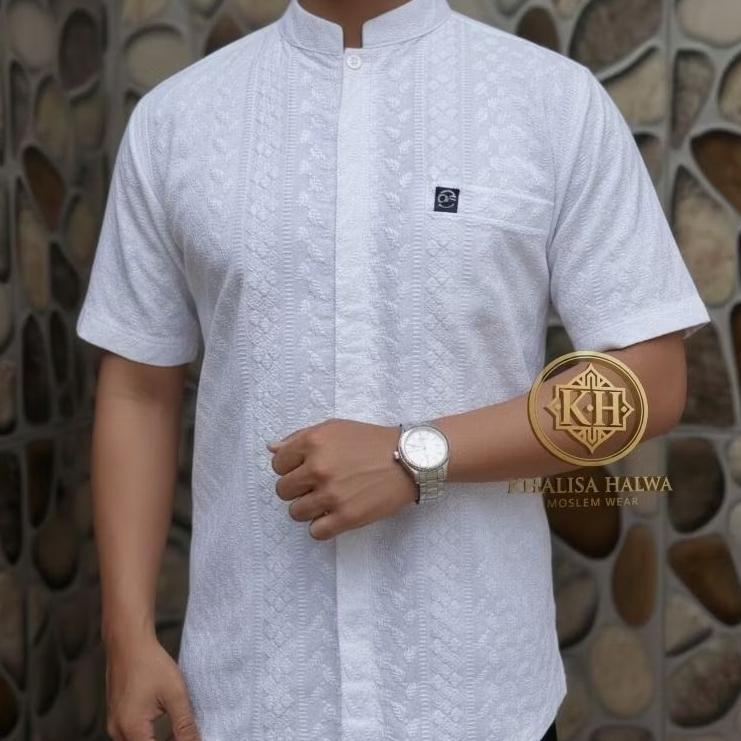 TERBARU Koko Bordir Full Katun Paris Putih Bersih Model Panjang Pendek | Koko Pria Putih