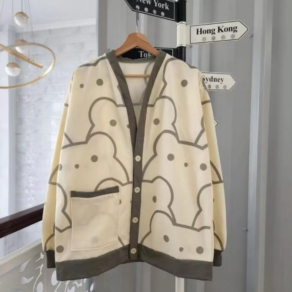 Kualitas Super Bear Cute Cardy Oversize | Cardigan Model Beruang Full Print