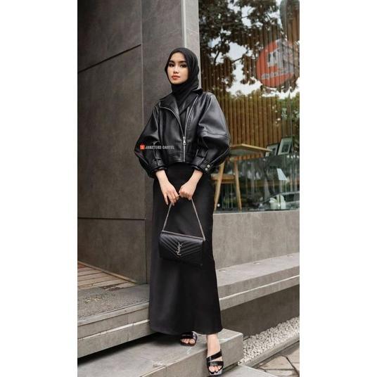 ORIGINAL JNK x SALWA - Jaket Wanita Single Breasted Punk Pendek Women Crop Top Longgar Shirt Bahan S