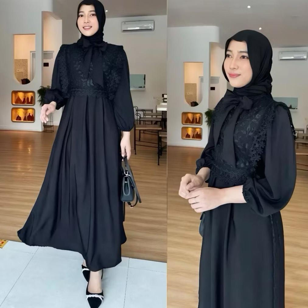 100% Aman Maharaja Elegance - Dress Putih Gamis Busui Muslimah Loli Wanita Model Rompi Tille Bordir 