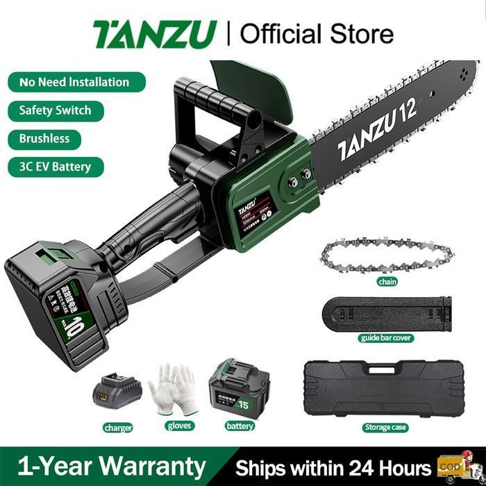 TANZU  8/12/16 Inch Chainsaw Gergaji Rantai Elektrik Mini Portable Genggam Lithium 21Volt Chain Saw 