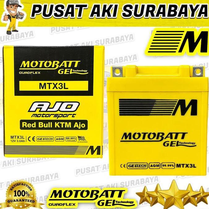 Promo ACCU GEL MOTOBATT MTX3L ORIGINAL AKI MOTOR KAWASAKI NINJA SS NINJA 150 Diskon