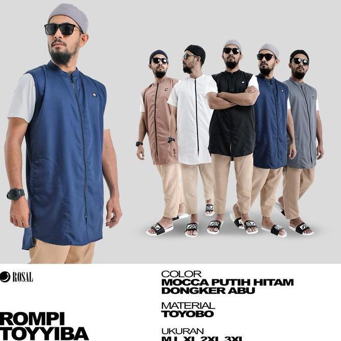 Rompi Toyyiba ROSAL Rompi Sholat Pria Muslim Full Zipper Bahan Toyobo Elegan Nyaman Kerah Koko Denga