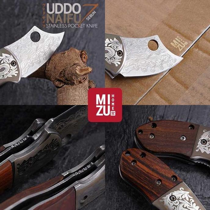 MIZU UDDONAIFU-SEBUN Stainless Pocket Knife Pisau Saku Lipat BROWNING