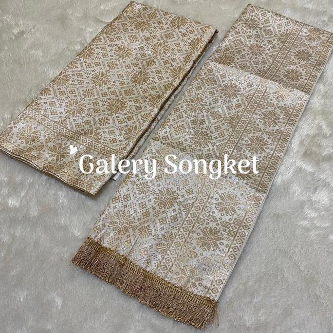 Set Selendang dan Rok Songket Jumbo Berubah-Ubah Motif Semi Palembang - Lilit Wanita Silver Hitam Bi