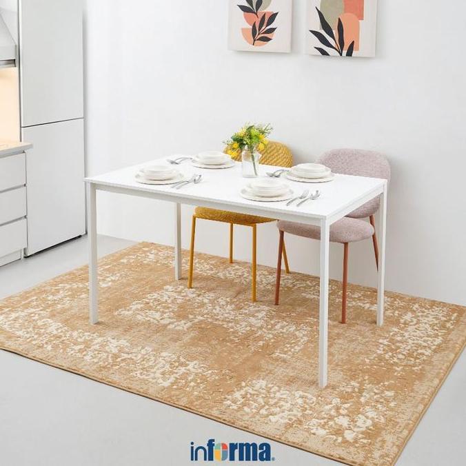 Informa 120 cm J Meja Makan - Putih Meja Dapur Restoran Keluarga Minimalis