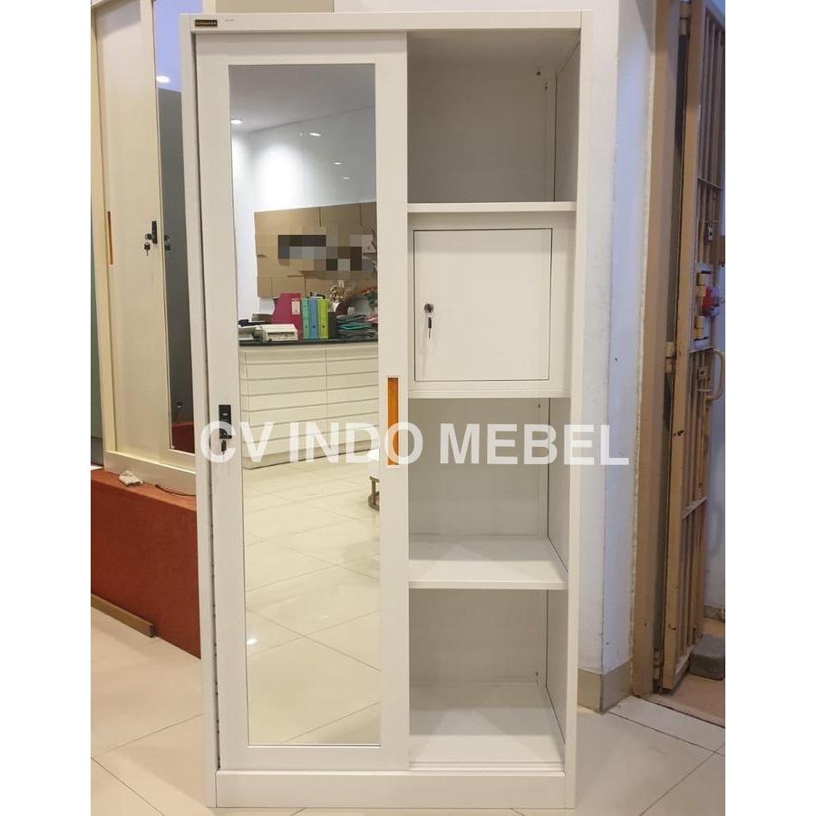 Lemari sliding besi import putih cabinet pakaian ready makassar murah