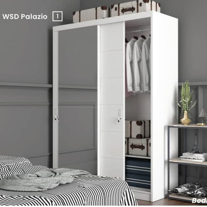 LEMARI SLIDING PUTIH KACA LEMARI PAKAIAN