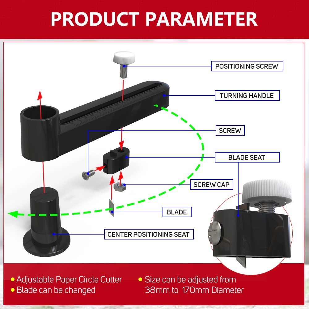 Circle Cutter Pemotong Kertas Bulat Pemotong Lingkaran Plastik Ukuran Dapat Disesuaikan Circle