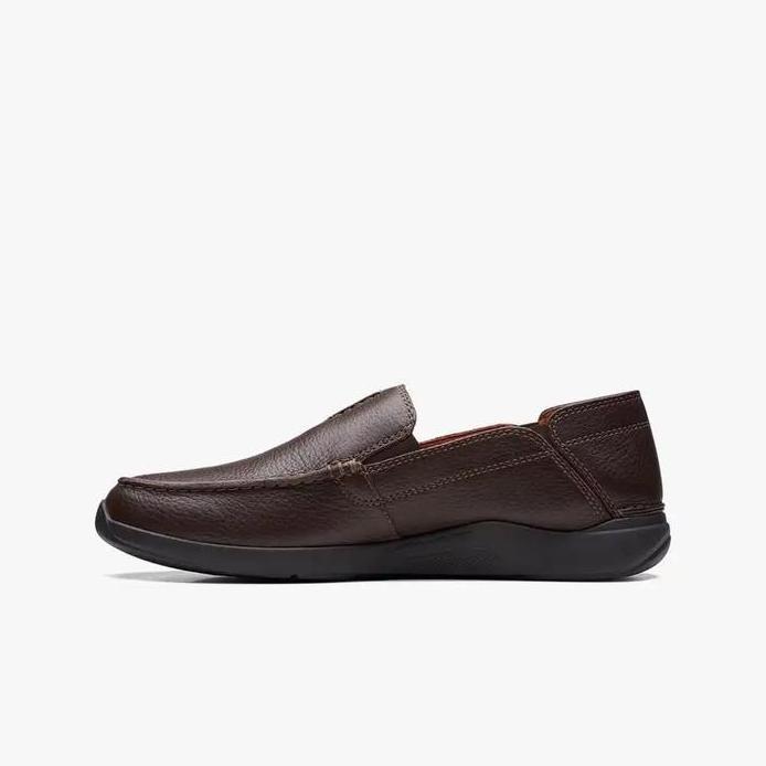 Ready CLARKS Gorwin Step Original Sepatu Slip On Pria Leather - Dark Brown