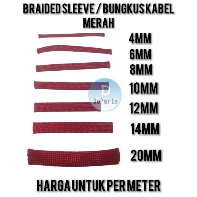Braided Cable Sleeve - Sleeving Cable Bungkus Kabel - 6mm- Merah