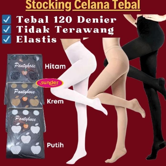 Stoking Celana Tebal Wanita Panty Stoking Kerja Hitam Warna Kulit Krem Apple