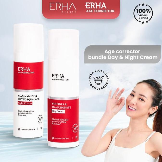 HARGA GROSIR - ERHA Krim Wajah Anti Aging Age Corrector Day & Night Cream + Niacinamide dan Peptide 