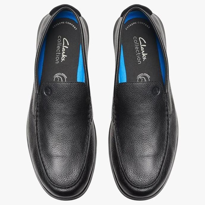 Ready CLARKS Flexway Step Original Sepatu Slip On Pria Leather - Black