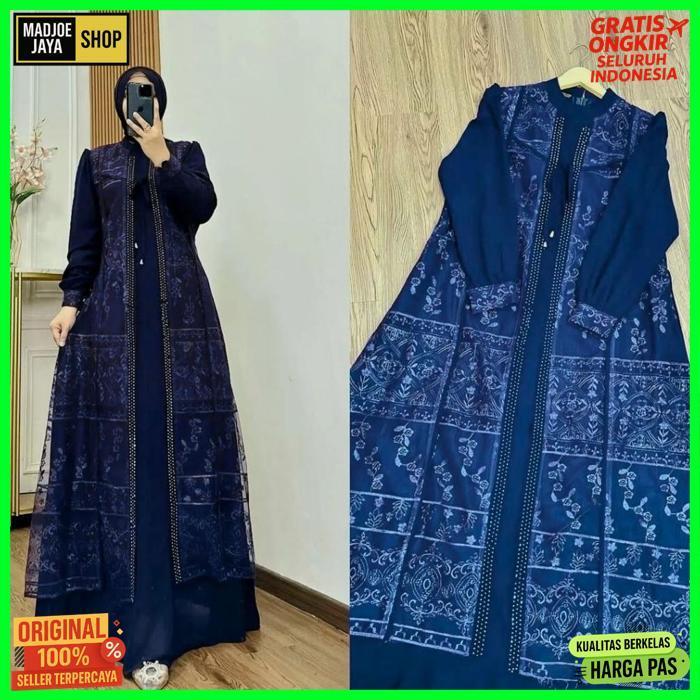 Best Seller Davina Dress Ceruty Babydoll Mix Brukat Swarovski Gamis Kondangan Wanita Multiwarna Baju