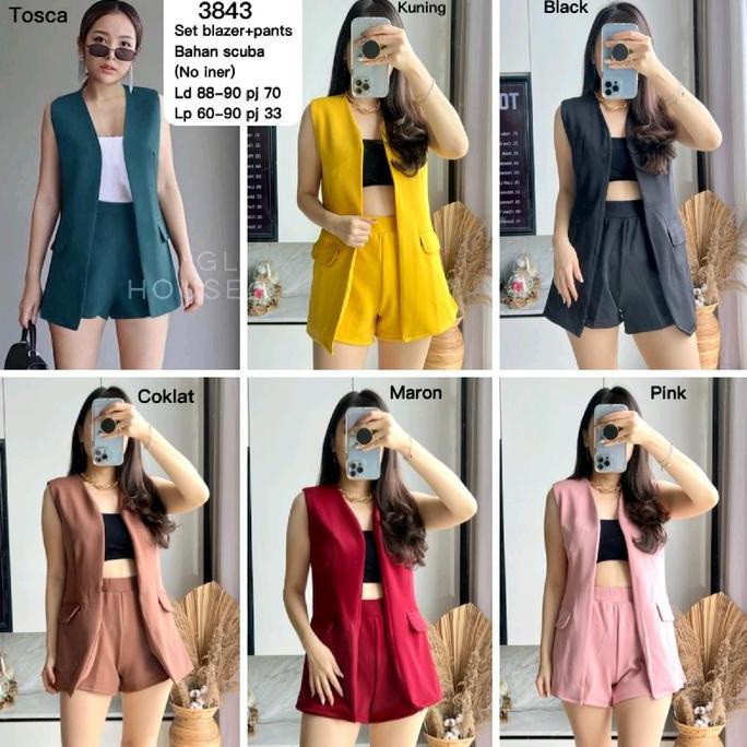 SET WANITA Blazer+Celana 3843_MV Fit Celana Setelan  Scuba Setelan Blazer Scuba Baju Kulot