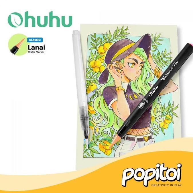 Ohuhu Lanai 24 Colors Watercolor Brush Pen Markers Spidol Kuas Warna Warni