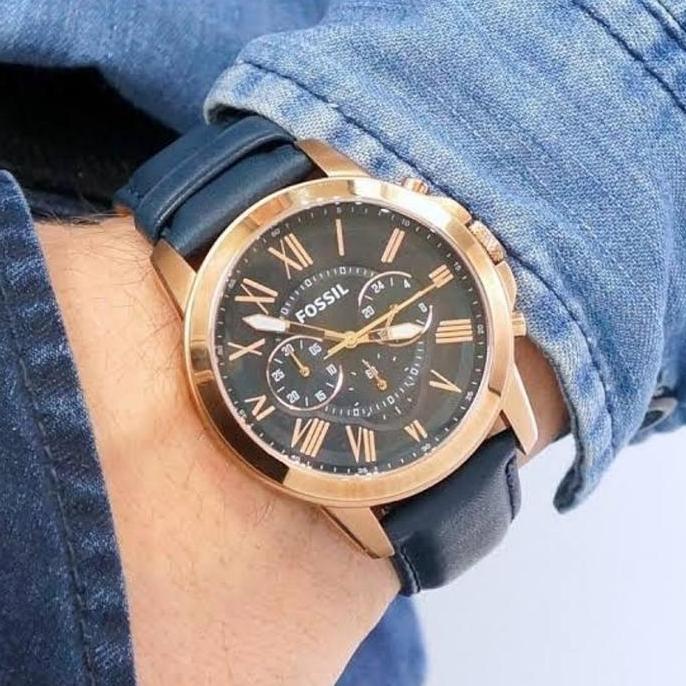 Ready Jam Tangan Pria Original FS4835 FS 4835 Grant Chronograph Leather Blue Dial