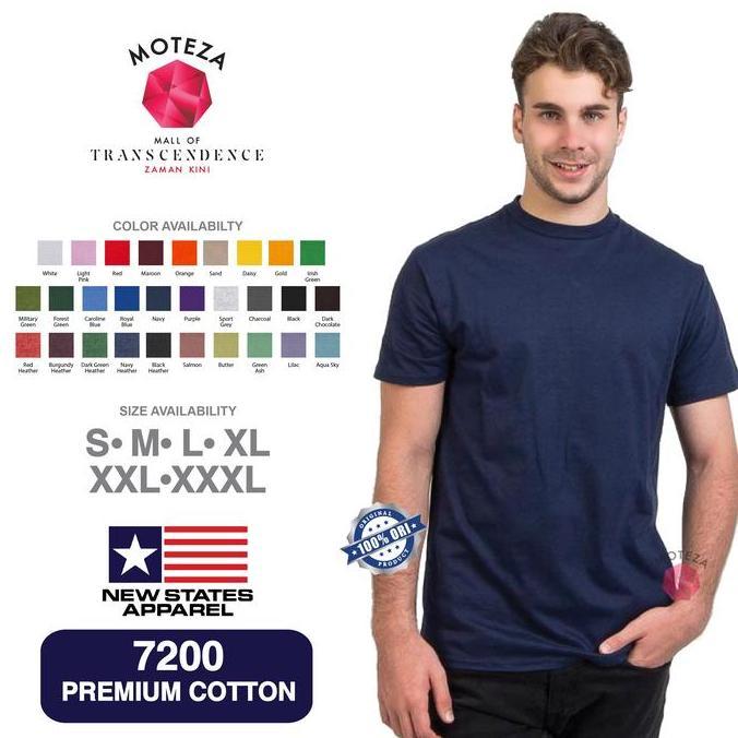 Kaos Polos NSA ( New States Apparel ) 7200 Premium Cotton 24s - PUTIH & WARNA - SIZE S M L XL XXL Da