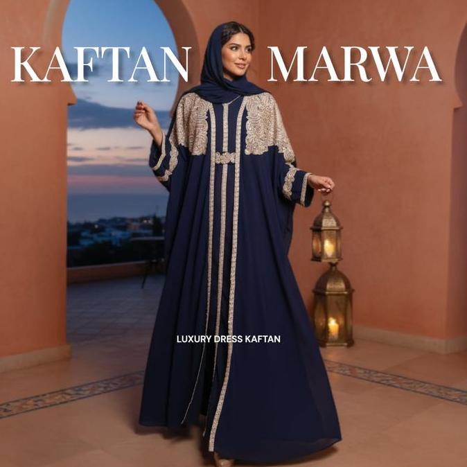 SALE Abaya/Kaftan Marwa Trendy Outer Lepas Pasang free Turban dan Manset Gamis / Abaya Mewah Lebaran