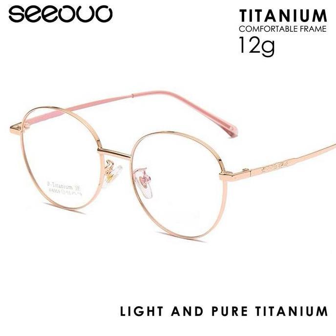 Seeouo Frame Kacamata Bahan Titanium Model Bulat Rose Gold New 8008