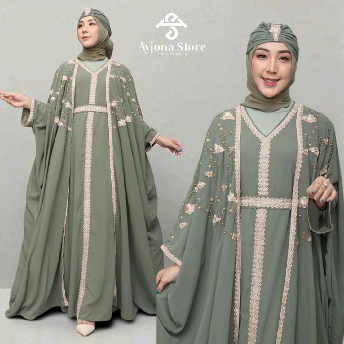 Exclusive Abaya / Kaftan LAURENT free Turban dan Manset Gamis Muslim Wanita - Dress Lebaran Dewasa K