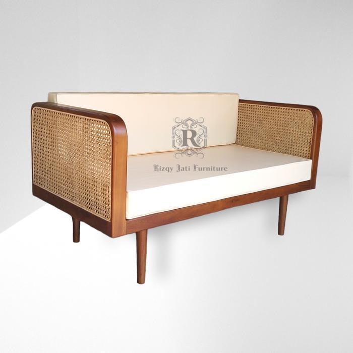 bale bale jati minimalis - bangku jati minimalis rotan