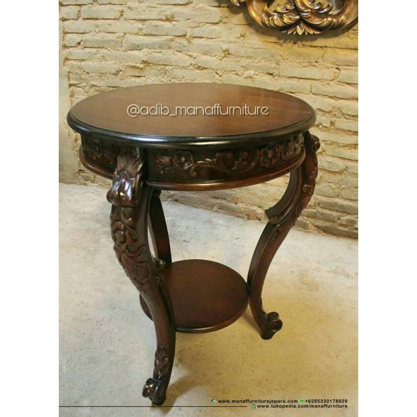 Meja Bulat, Side Table, Meja Bulat Ukir, Mebel Jepara, Furniture