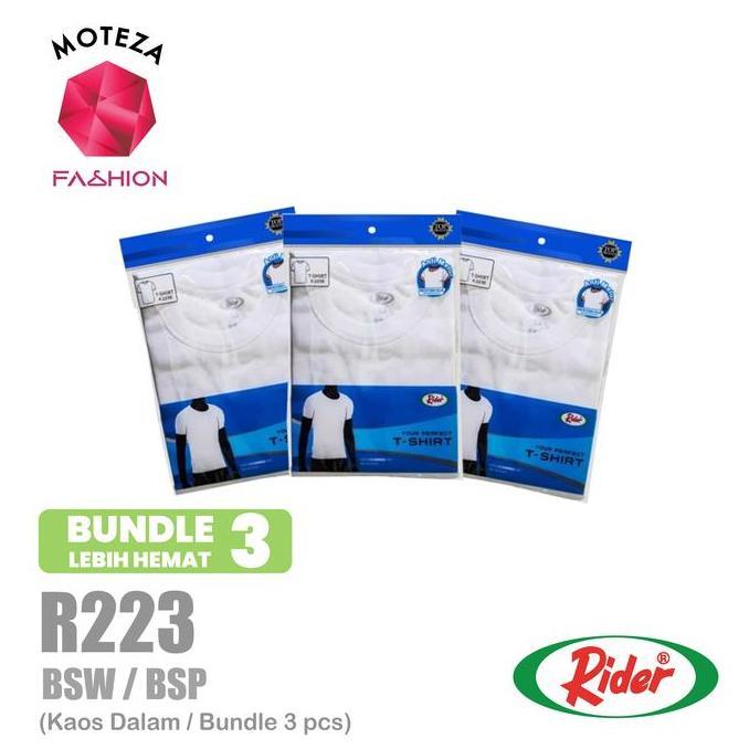 ISI 3 pcs - Kaos Dalam Oblong Pria Round O Neck - RIDER R 223 R223BP Abu Hitam Katun Kerah Nyaman Pa