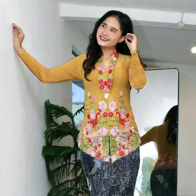 Kebaya Bordir Lengan panjang Encim Melar Getah - Jersey Premium Impor Korea - Panjang, Baju Baju Ata