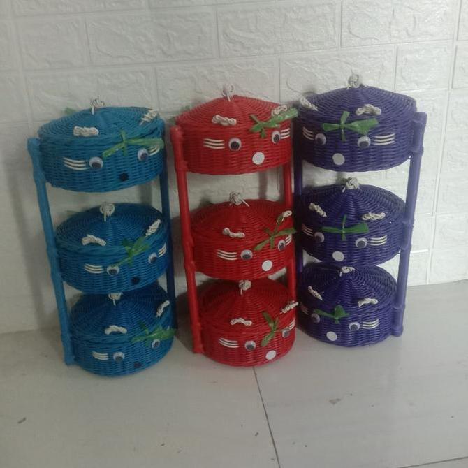 Rak Bawang Bumbu Dapur Rotan Sintetik Keranjang Karakter Rak Susun Tempat Bumbu Dapur Keranjang Tutu