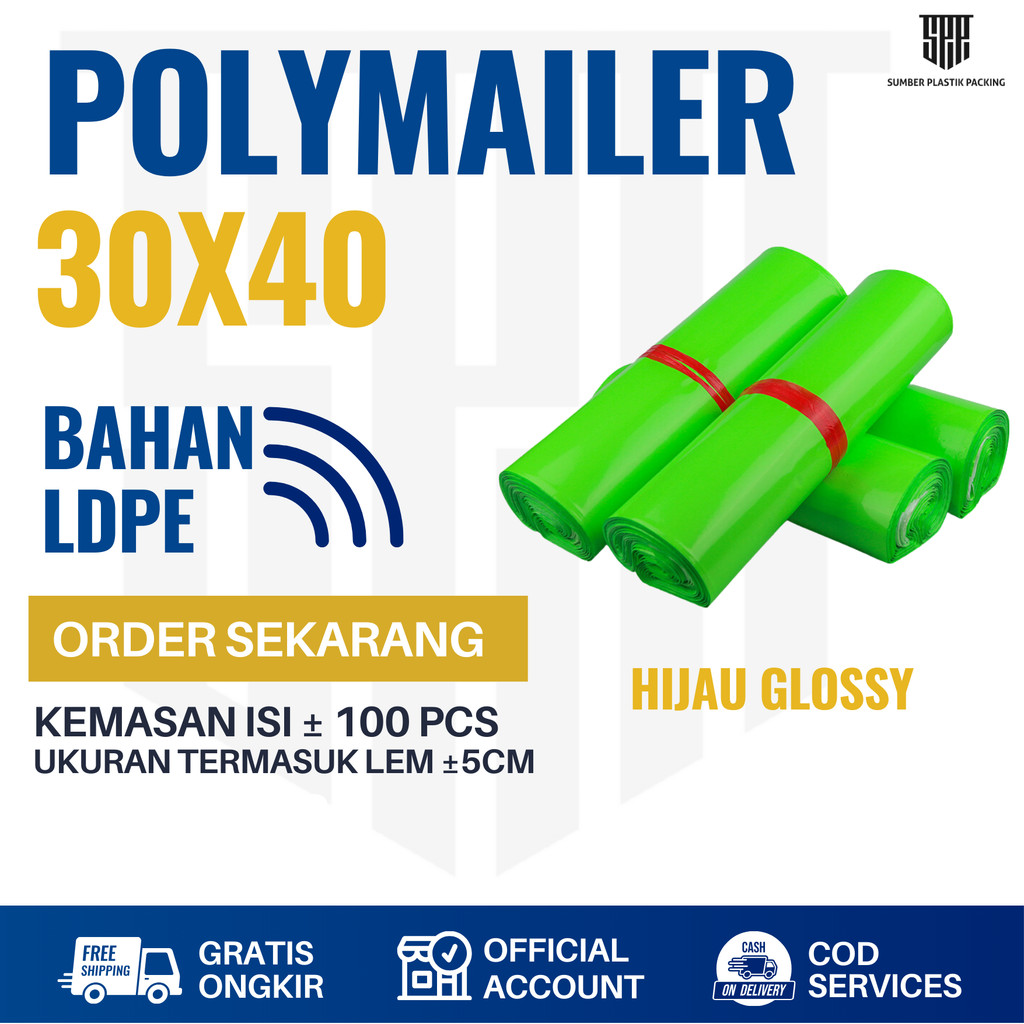 Plastik Packing Polymailer 30x40 Hijau Glossy Murah
