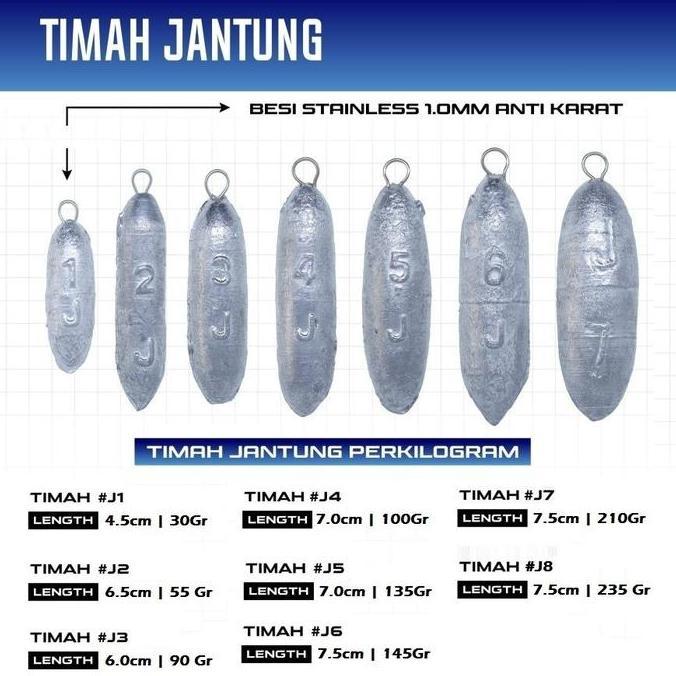 Ready Timah Jantung / Timah Pemberat Pancing Jaring BAGUS Ukuran J1-J8