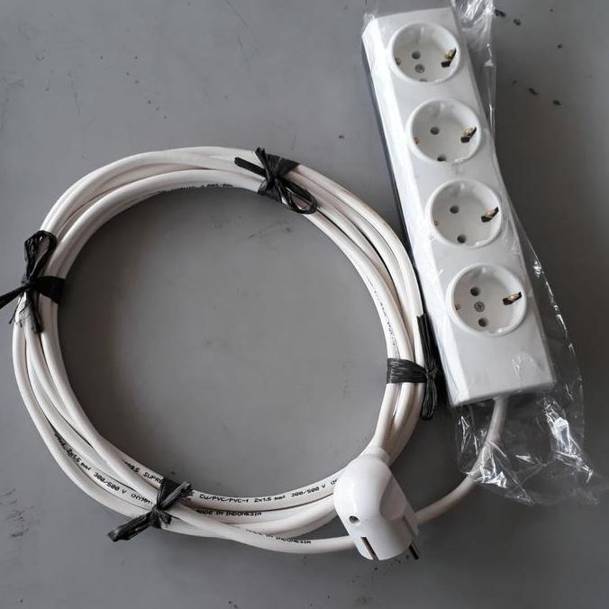 Rakit Set Stop Kontak Broco 4 Lubang + Kabel NYM 3x1.5mm Supreme Tunggal + Steker L Broco Colokan Se