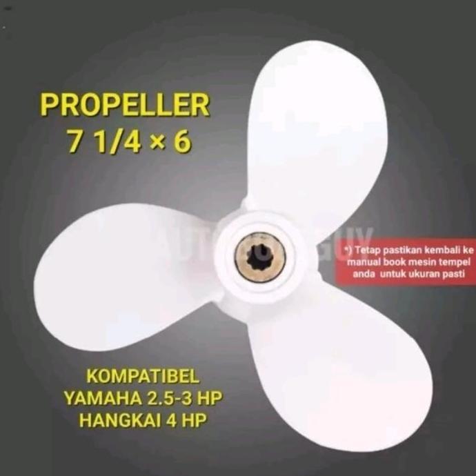Propeller Baling Baling Kipas 7 1/4 x 6 untuk Mesin Tempel Yamaha 2.5 & 3 HP / Parsun 3.6 PK / Hangk
