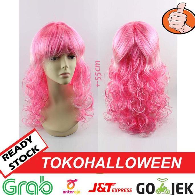 wig barbie panjang keriting warna pink